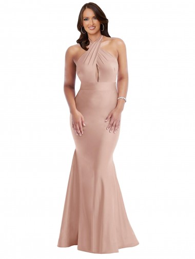 Open Back Silk like Satin Halter Neck Long Sleeveless Formal Plus Size Evening Gown / Prom Dress / Bridesmaid Dress Toowoomba