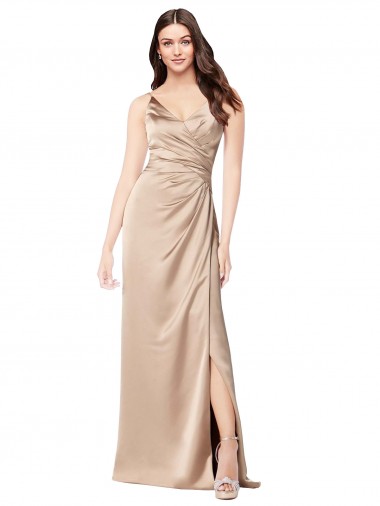 Low Back Champagne Pink Silk like Satin Spaghetti Straps Long Sleeveless Formal Evening Gown / Prom Dress / Bridesmaid Dress Toowoomba