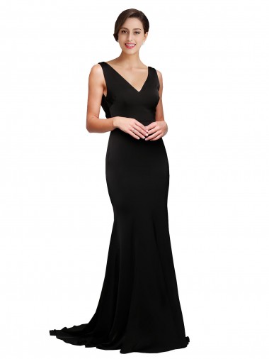 Low Back Silk like Satin V-Neck Sweep Train Sleeveless Formal Evening Gown / Prom Dress / Bridesmaid Dress Toowoomba