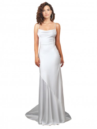Open Back Silk like Satin Cowl Neck Sweep Train Sleeveless Beach Wedding Dress Toowoomba