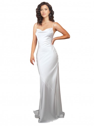 Open Back Silk like Satin Cowl Neck Sweep Train Sleeveless Beach Wedding Dresses Toowoomba