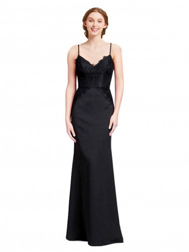 Low Back Stretch Crepe Spaghetti Straps Long Sleeveless Prom Dress / Bridesmaid Dress Toowoomba