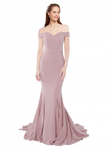 Stretch Crepe Off the Shoulder Sweep Train Sleeveless Bridesmaid Dress / Evening Dress Toowoomba