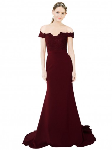 V-Back Stretch Crepe & Lace Off the Shoulder Sweep Train Sleeveless Formal Evening Gown / Prom Dress / Bridesmaid Dress Toowoomba