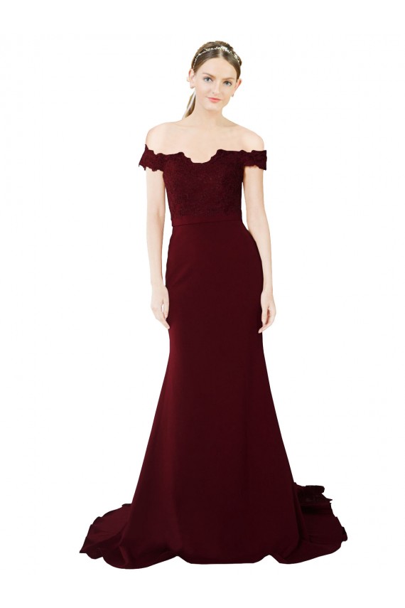 V-Back Stretch Crepe & Lace Off the Shoulder Sweep Train Sleeveless Formal Evening Gown / Prom Dress / Bridesmaid Dress Toowoomba