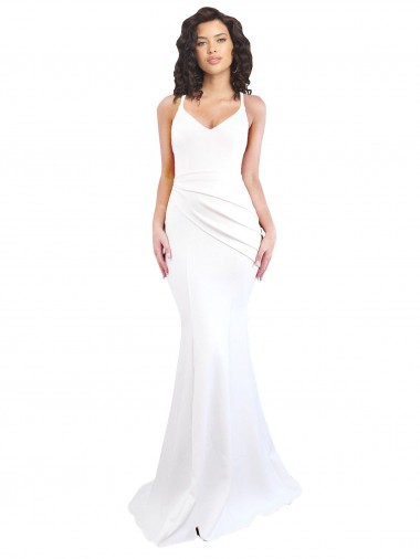 Low Back Stretch Crepe Spaghetti Straps Long Sleeveless Black Tie Evening Gown / Prom Dress / Bridesmaid Dress Toowoomba