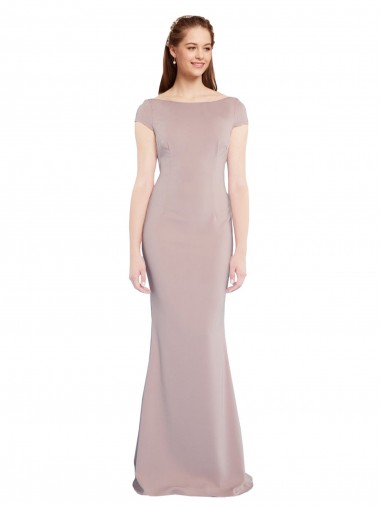 Tie Back Stretch Crepe Boat Neck Long Cap Sleeves Formal Evening Gown / Prom Dress / Bridesmaid Dress Toowoomba