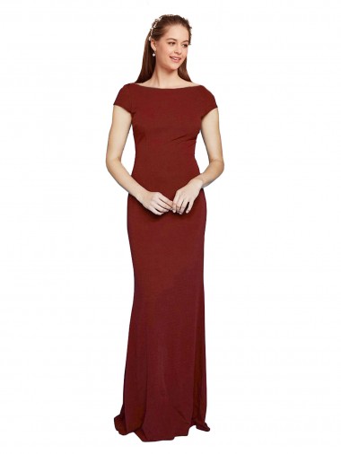 Keyhole Back Stretch Crepe Round Neck Long Cap Sleeves Formal Evening Gown / Prom Dress / Bridesmaid Dress Toowoomba