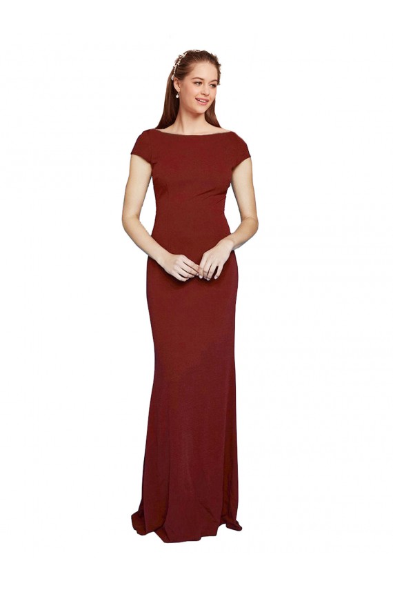 Keyhole Back Stretch Crepe Round Neck Long Cap Sleeves Formal Evening Gown / Prom Dress / Bridesmaid Dress Toowoomba