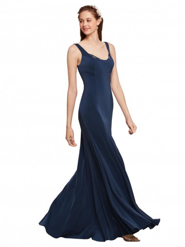 Low Back Stretch Crepe Round Neck Long Sleeveless Prom Dress / Bridesmaid Dress Toowoomba