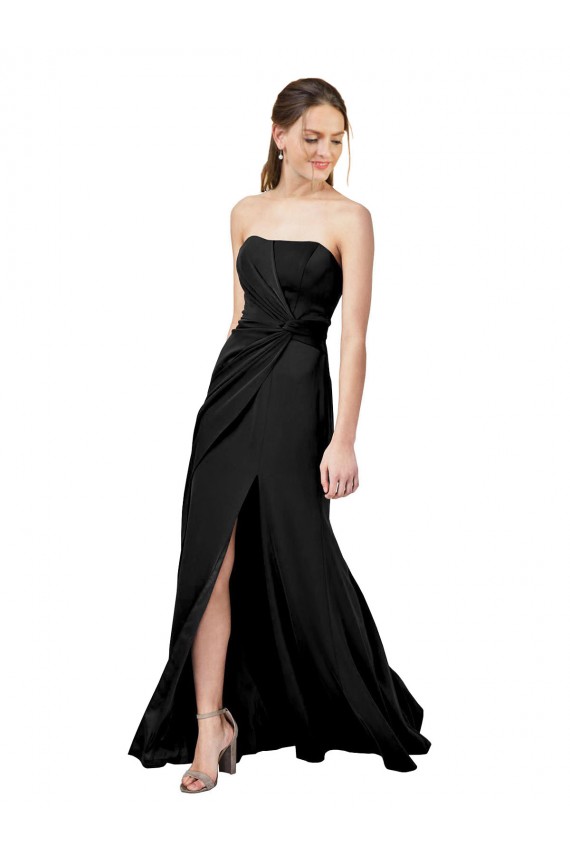 Low Back Black Stretch Crepe Strapless Long Sleeveless Formal Dress / Bridesmaid Dress Toowoomba