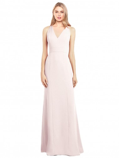 Keyhole Back Pink Stretch Crepe V-Neck Long Sleeveless Semi Formal Evening Dress / Prom Dress / Bridesmaid Dress Toowoomba