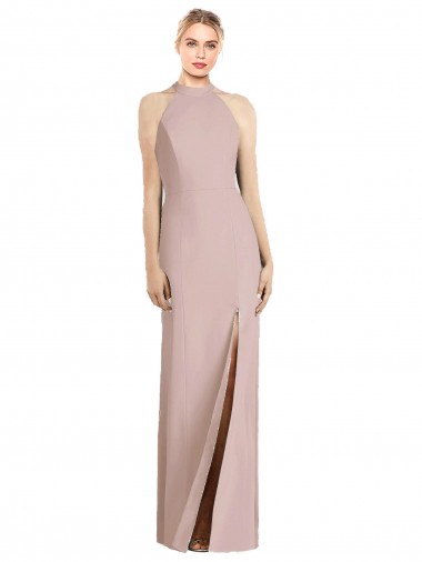 Open Back Dusty Pink Stretch Crepe Halter Neck Long Sleeveless Semi Formal Evening Dress / Bridesmaid Dress Toowoomba