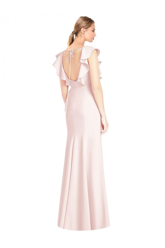 Open Back Pink Stretch Crepe Bateau Neck Long Cap Sleeves Formal Dress / Bridesmaid Dress Toowoomba