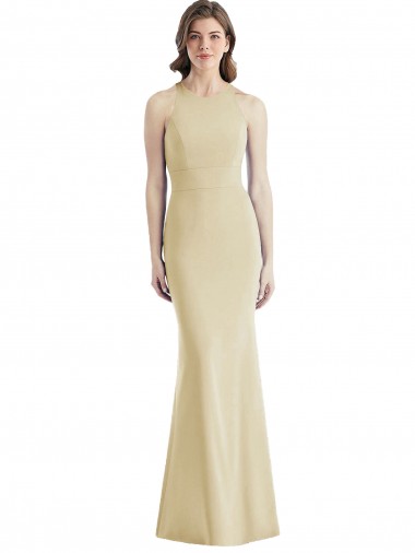 Open Back Champagne Stretch Crepe Bateau Neck Long Sleeveless Semi Formal Evening Dress / Prom Dress / Bridesmaid Dress Toowoomba