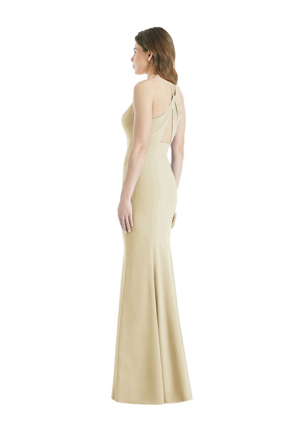 Open Back Champagne Stretch Crepe Bateau Neck Long Sleeveless Semi Formal Evening Dress / Prom Dress / Bridesmaid Dress Toowoomba