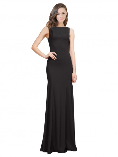 Open Back Stretch Crepe Bateau Neck Long Sleeveless Prom Dress / Bridesmaid Dress Toowoomba