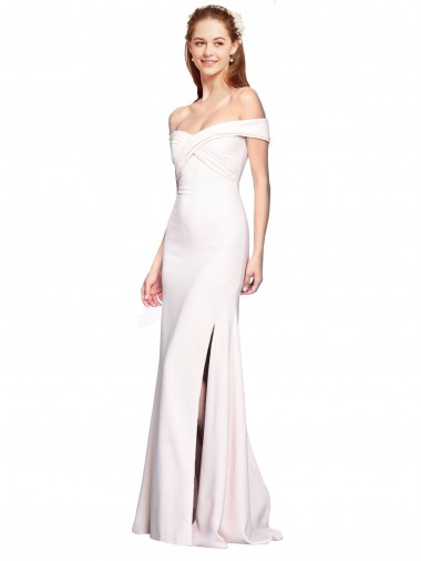 White Stretch Crepe Off the Shoulder Long Sleeveless Formal Dress / Bridesmaid Dress Toowoomba