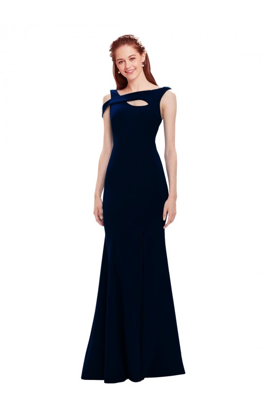 Dark Navy Stretch Crepe Off the Shoulder Long Sleeveless Formal Evening Gown / Prom Dress / Bridesmaid Dress Toowoomba