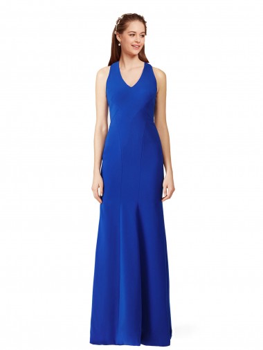 Royal Blue Stretch Crepe V-Neck Long Sleeveless Formal Evening Gown / Prom Dress / Bridesmaid Dress Toowoomba