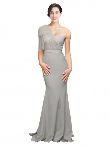 Low Back Stretch Crepe & Tulle One Shoulder Sweep Train Sleeveless Formal Evening Gown / Prom Dress / Bridesmaid Dress Toowoomba