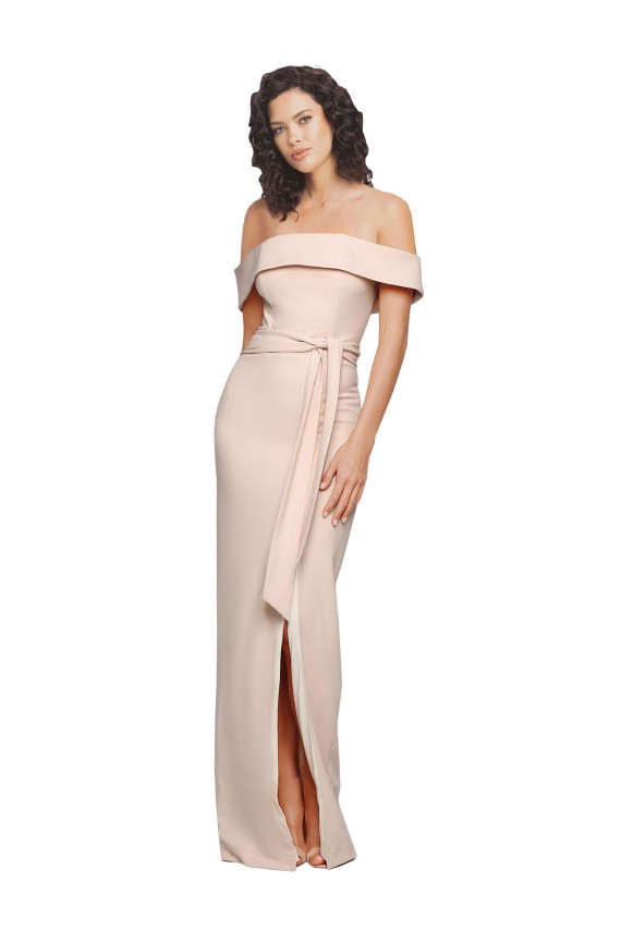 Low Back Nude Stretch Crepe Off the Shoulder Long Sleeveless Formal Evening Gown / Prom Dress / Bridesmaid Dress Toowoomba
