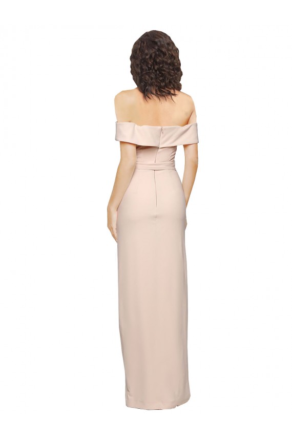 Low Back Nude Stretch Crepe Off the Shoulder Long Sleeveless Formal Evening Gown / Prom Dress / Bridesmaid Dress Toowoomba