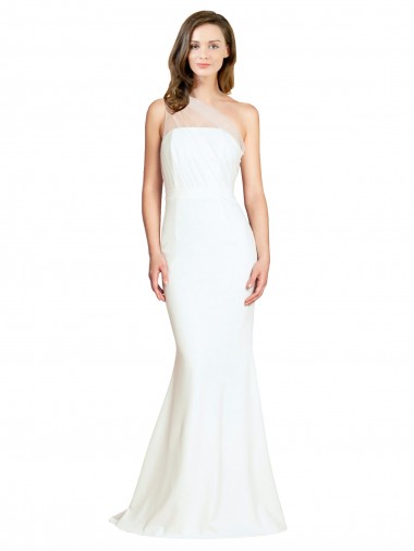 Stretch Crepe & Tulle One Shoulder Sweep Train Sleeveless Formal Evening Gown / Bridesmaid Dress Toowoomba