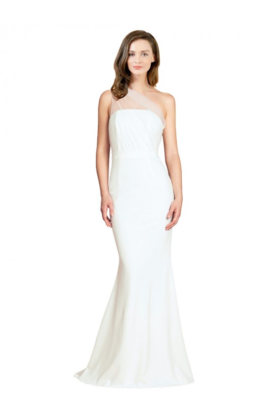 Stretch Crepe & Tulle One Shoulder Sweep Train Sleeveless Formal Evening Gown / Bridesmaid Dress Toowoomba