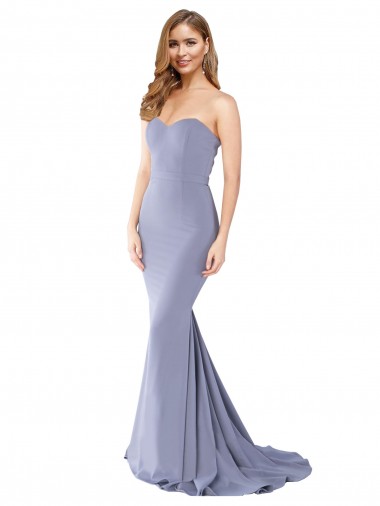 Low Back Smoke Blue Stretch Crepe Sweetheart Long Sleeveless Formal Evening Gown / Prom Dress / Bridesmaid Dress Toowoomba