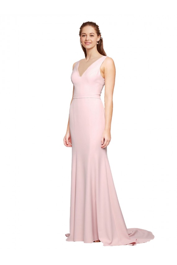 V-Back Stretch Crepe V-Neck Sweep Train Sleeveless Black Tie Evening Dress / Prom Dress / Bridesmaid Dress Toowoomba