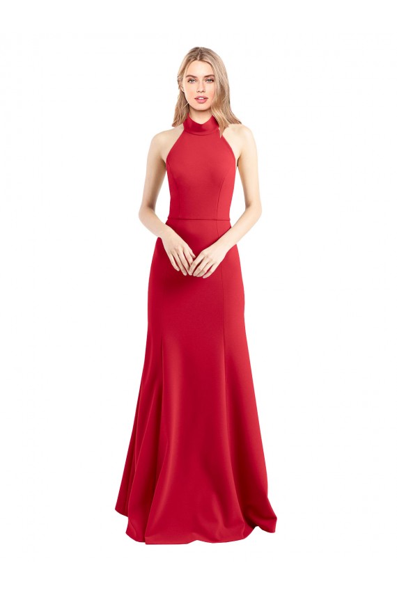 Open Back Red Stretch Crepe Halter Neck Long Sleeveless Formal Evening Gown / Prom Dress / Bridesmaid Dress Toowoomba