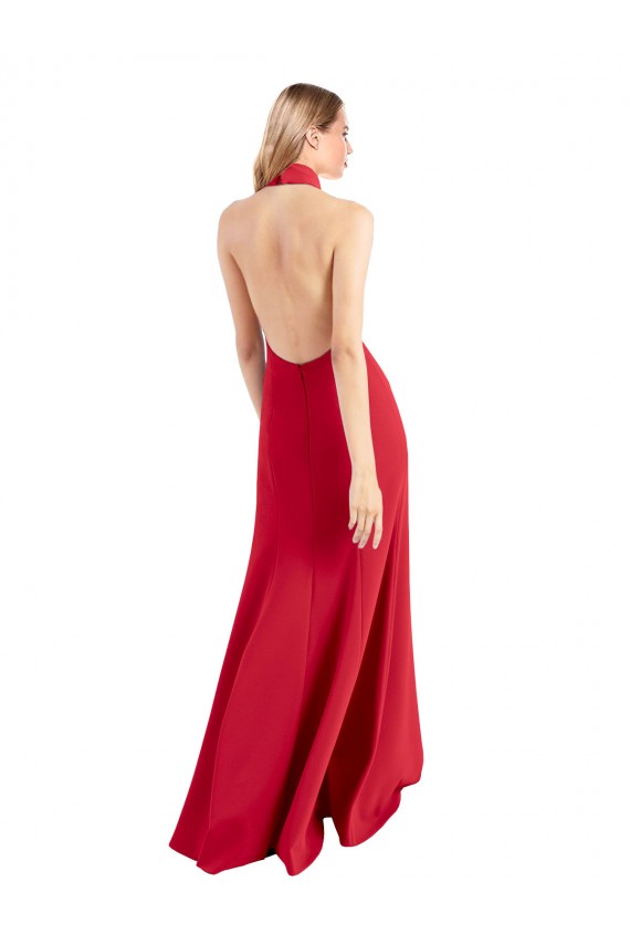 Open Back Red Stretch Crepe Halter Neck Long Sleeveless Formal Evening Gown / Prom Dress / Bridesmaid Dress Toowoomba