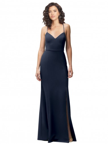 Open Back Dark Navy Stretch Crepe Spaghetti Straps Long Sleeveless Formal Evening Gown / Prom Dress / Bridesmaid Dress Toowoomba