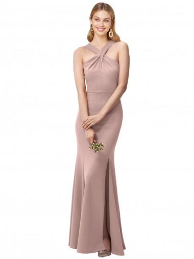 Open Back Stretch Crepe Halter Neck Long Sleeveless Prom Dress / Bridesmaid Dress Toowoomba