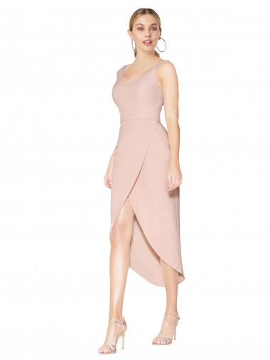 V-Back Stretch Crepe Spaghetti Straps Knee Length Sleeveless High Low Evening Gown / Prom Dress / Bridesmaid Dress Toowoomba