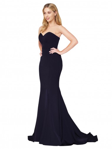 Dark Navy Stretch Crepe Sweetheart Sweep Train Sleeveless Formal Evening Gown / Prom Dress / Bridesmaid Dress Toowoomba