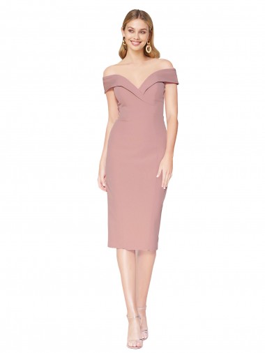 Stretch Crepe Off the Shoulder Knee Length Sleeveless Black Tie Evening Gown / Prom Dress / Bridesmaid Dress Toowoomba