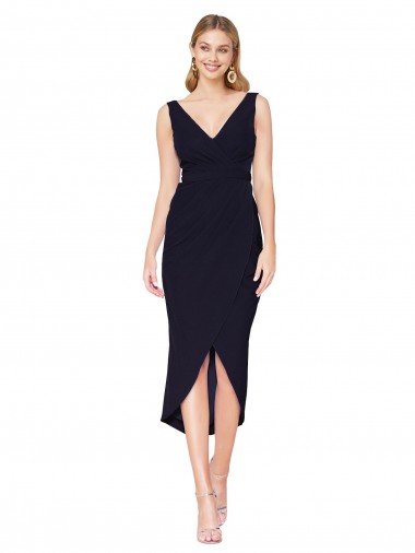 Stretch Crepe V-Neck Knee Length Sleeveless High Low Evening Gown / Prom Dress / Bridesmaid Dress Toowoomba