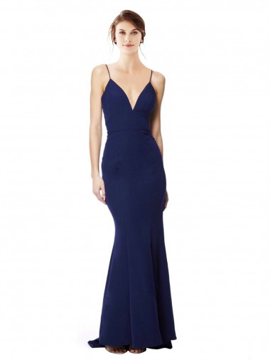 Open Back Stretch Crepe Spaghetti Straps Long Sleeveless Formal Dress / Bridesmaid Dress Toowoomba