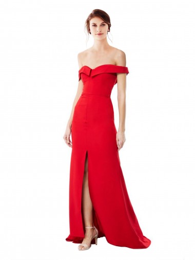 Red Stretch Crepe Off the Shoulder Long Sleeveless Bridesmaid Dress / Evening Dress Toowoomba