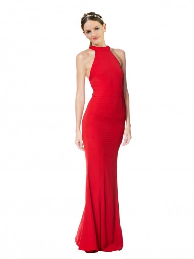 Stretch Crepe Halter Neck Long Sleeveless Prom Dress / Bridesmaid Dress Toowoomba