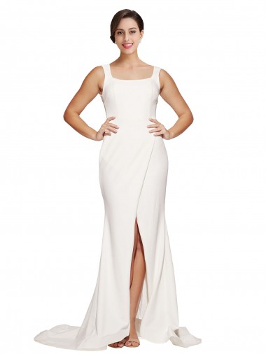 Low Back Stretch Crepe Square Neck Sweep Train Sleeveless Semi Formal Evening Dress / Prom Dress / Bridesmaid Dress Toowoomba