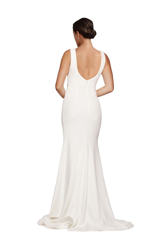 Low Back Stretch Crepe Square Neck Sweep Train Sleeveless Semi Formal Evening Dress / Prom Dress / Bridesmaid Dress Toowoomba