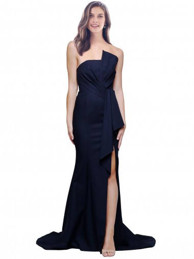 Low Back Stretch Crepe Strapless Sweep Train Sleeveless Semi Formal Evening Dress / Prom Dress / Bridesmaid Dress Toowoomba