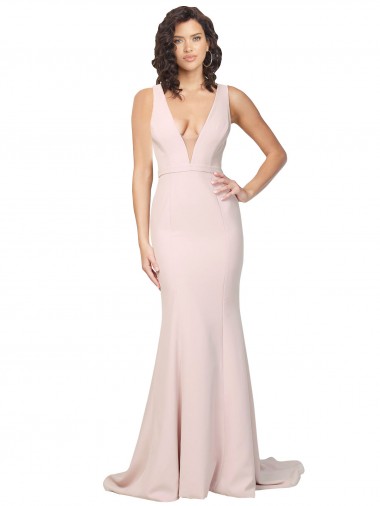 V-Back Stretch Crepe V-Neck Sweep Train Sleeveless Black Tie Evening Gown / Prom Dress / Bridesmaid Dress Toowoomba