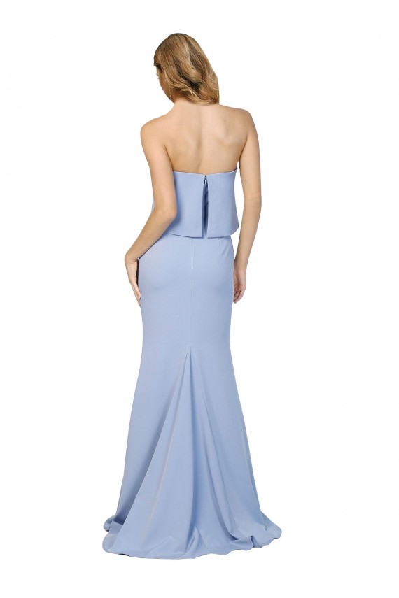 Low Back Light Sky Blue Stretch Crepe Strapless Long Sleeveless Formal Dress / Bridesmaid Dress Toowoomba