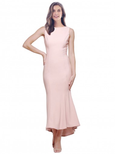 Low Back Stretch Crepe High Neck Midi Length Sleeveless High Low Evening Gown / Prom Dress / Bridesmaid Dress Toowoomba