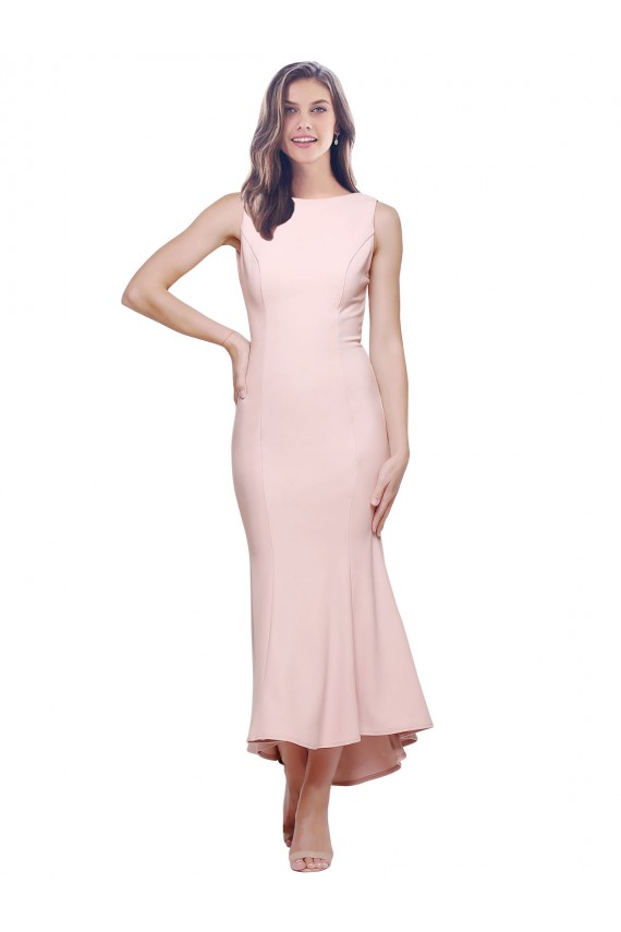 Low Back Stretch Crepe High Neck Midi Length Sleeveless High Low Evening Gown / Prom Dress / Bridesmaid Dress Toowoomba