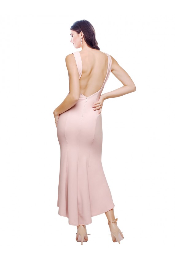 Low Back Stretch Crepe High Neck Midi Length Sleeveless High Low Evening Gown / Prom Dress / Bridesmaid Dress Toowoomba